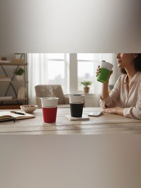 Starbucks Ceramic Travel Mugs Set Red Black Green Silicone Grip 8oz Lids Coffee